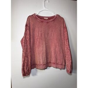 Easel Womens Medium Rose Acid Wash Eyelet Lace Embroidered Boho Sweatshirt Top M